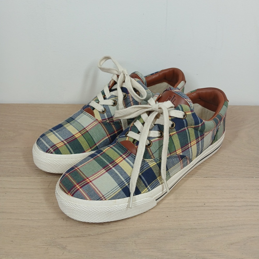Lauren Ralph Lauren Veeta Sneakers Women 8.5B Multicolor Madras Plaid Preppy